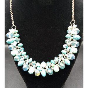 Erica Lyons Statement Necklace Blue Beaded Dangling Drop Bib Adjustable 19 Inch